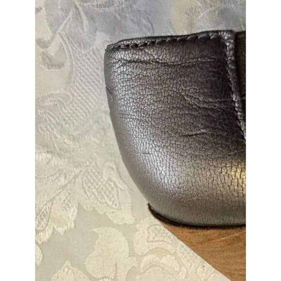 Lucky Brand Size 9B Peony Pewter Stacked Heel Peep Toe Bootie Metallic Lace Up - Picture 13 of 16